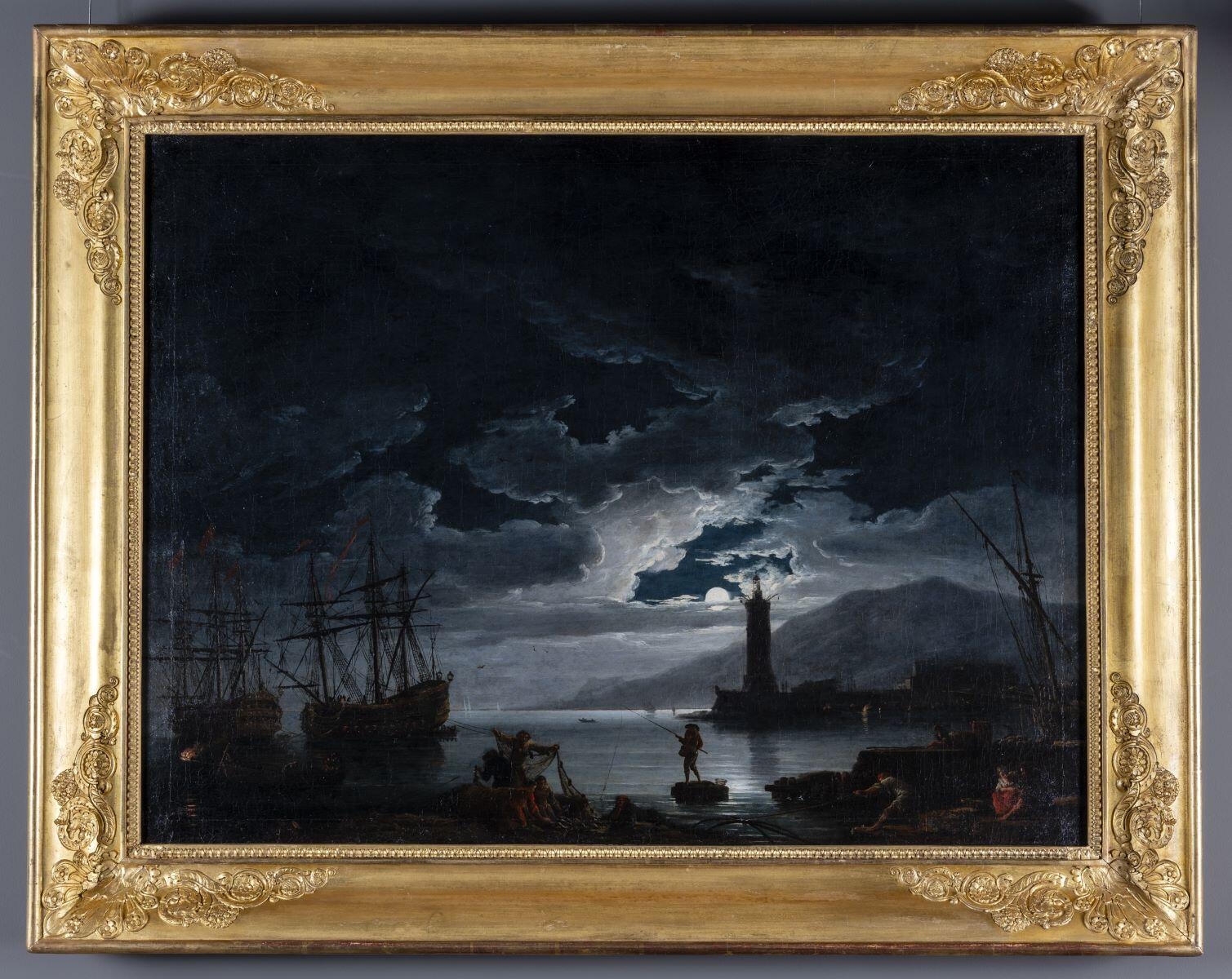 Marine, port sous un clair de lune (titre factice) Port de mer ; effet de lune (catalogue 1900), Joseph Vernet, 1778