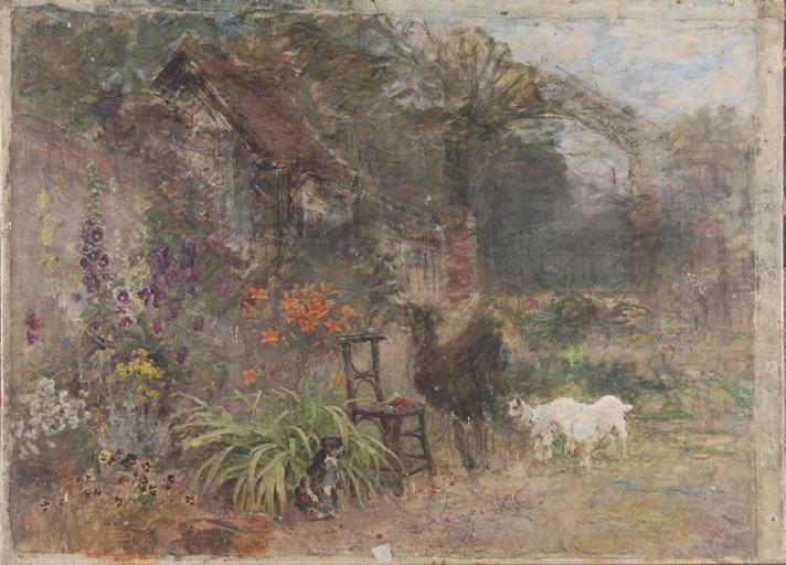 Fillette, deux chevreaux et un chien_0