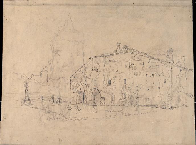 Place de village avec grande bâtisse_0