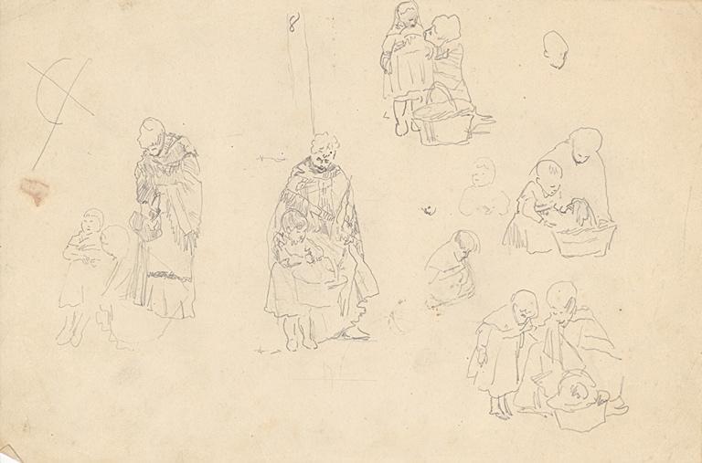 Etudes de femme accompagnée d'une fillette, Armand Charnay, 2e moitié 19e siècle, 1er quart 20e siècle