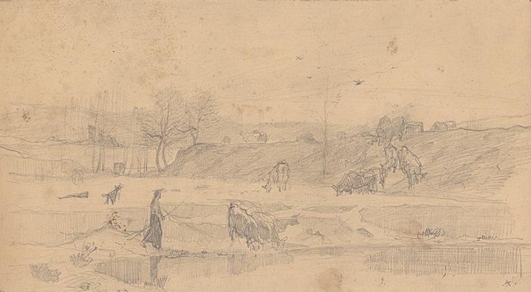 Paysage avec paysanne et son troupeau de vaches_0