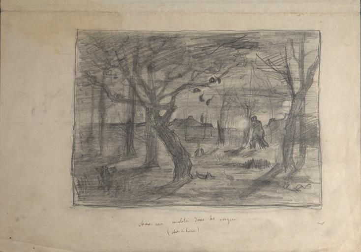 Chasse aux mulots dans les vergers (clair de lune) (recto). Pêche au [gouïre] - Loire (verso)_0