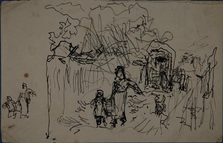 Etude de femme et fillette portant un seau (recto). Etude de scène de labour (verso)_0