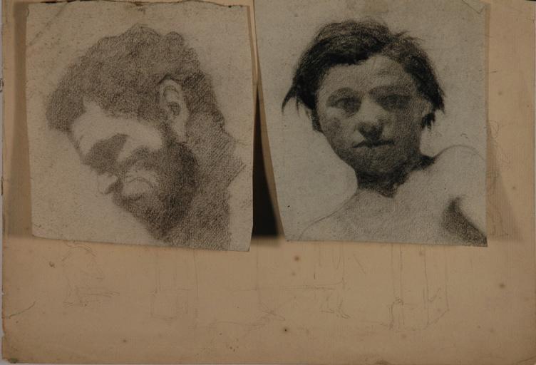Etudes d'intérieur (recto). Etude d'intérieur et deux portraits (verso)_0