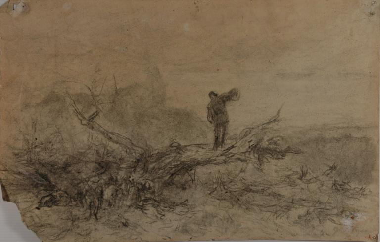 Homme au cor de chasse de dos_0