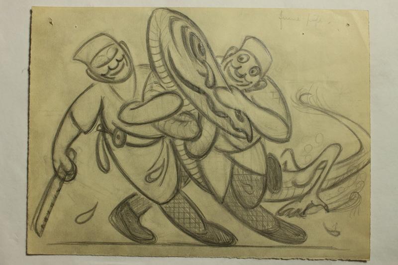 Caricature. On attrape le crocodile, Jean Duclos, 1924 achevé en