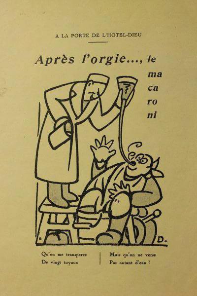 Caricature. Après l'orgie, le macaroni, Jean Duclos, 1925-1950