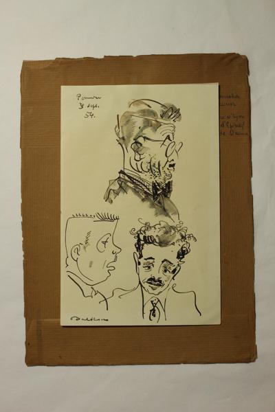 Caricature de trois conservateurs de musées, Hans Haug, 1954 achevé en