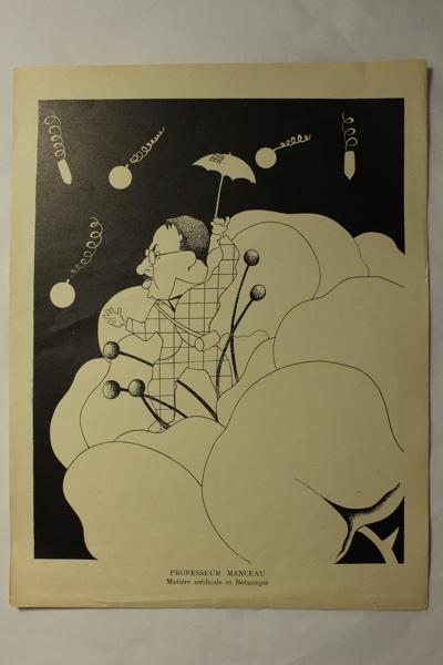 Caricature du professeur Manceau - Matière médicale et botanique, Jan Mara, 1927 achevé en