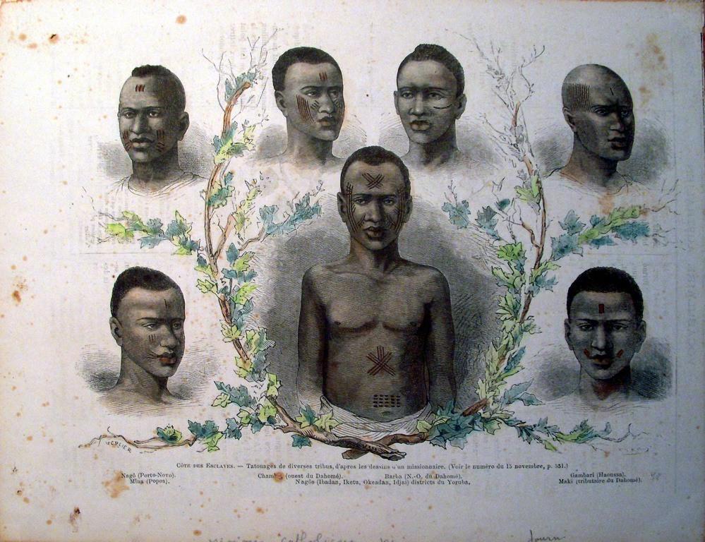 Côte des Esclaves. Tatouages de diverses tribus d'après les dessins d'un missionnaire. (titre inscrit)_0