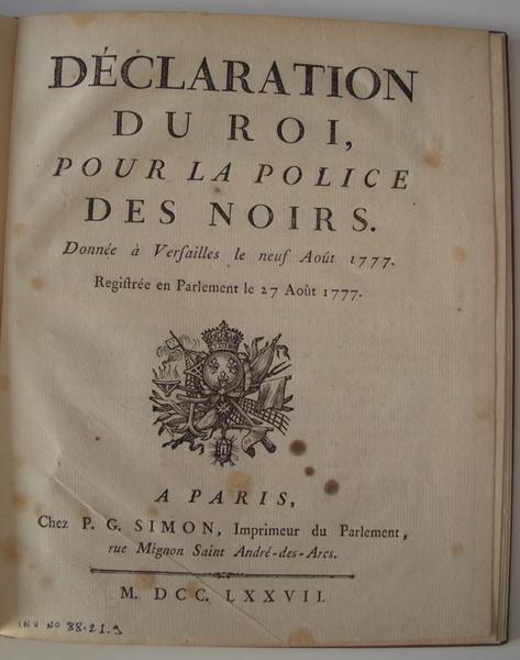 Déclaration du Roi pour la police des Noirs_0