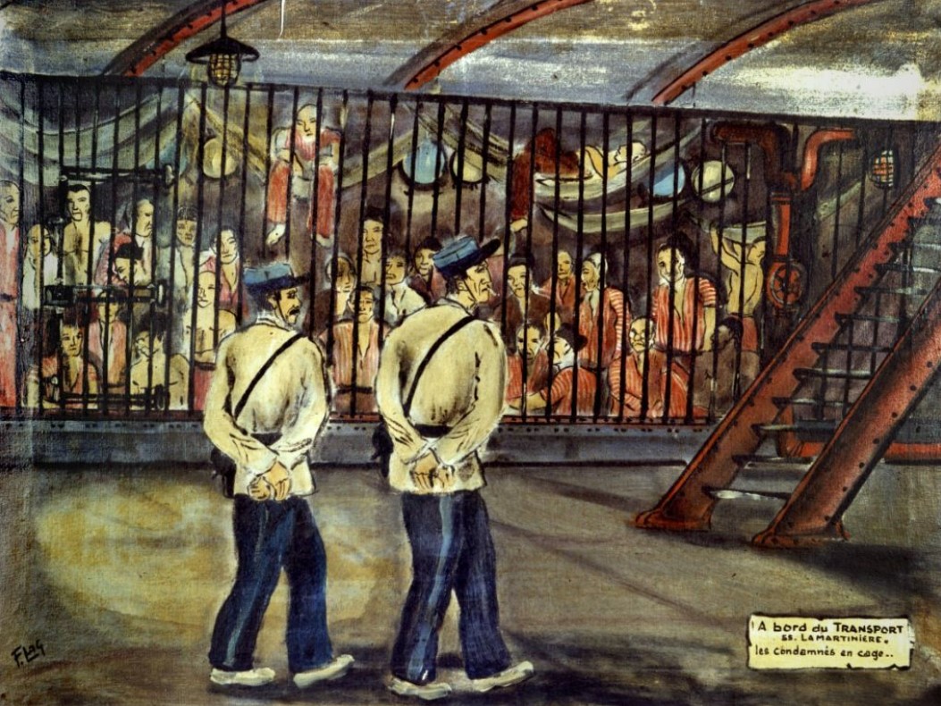 A bord du transport "La Martinière". Les condamnées en cage…, Francis Lagrange, 1952