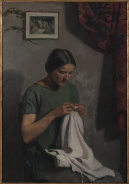Femme cousant, Raymond Dendeville, 1ère moitié 20e siècle