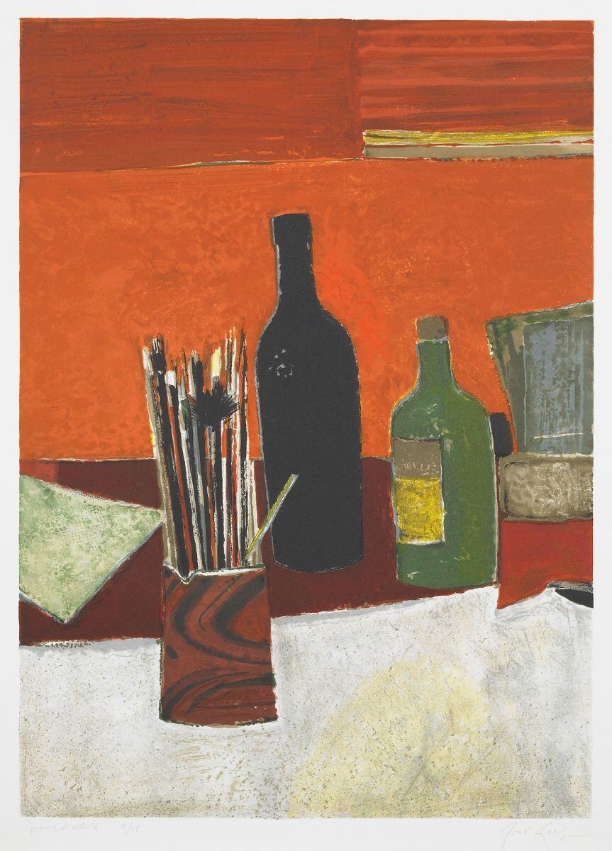 Nature morte aux pinceaux II ou la bouteille noire, René Genis, 2e moitié 20e siècle