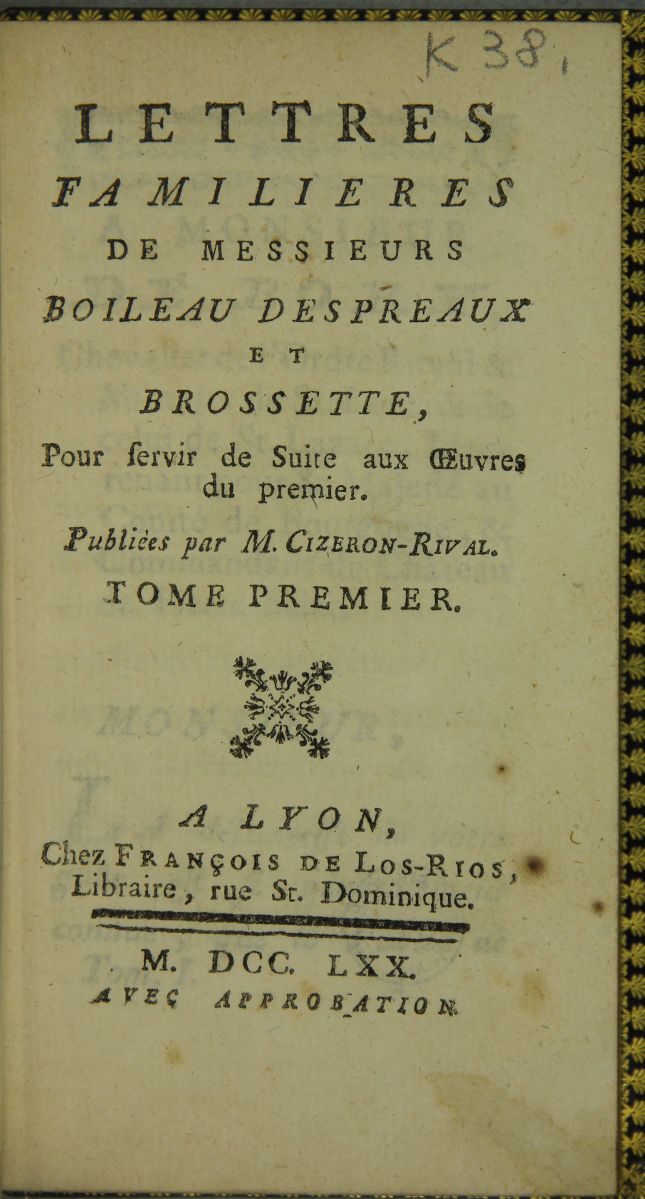Lettres familières de Messieurs Boileau Despréaux et Brossette_5
