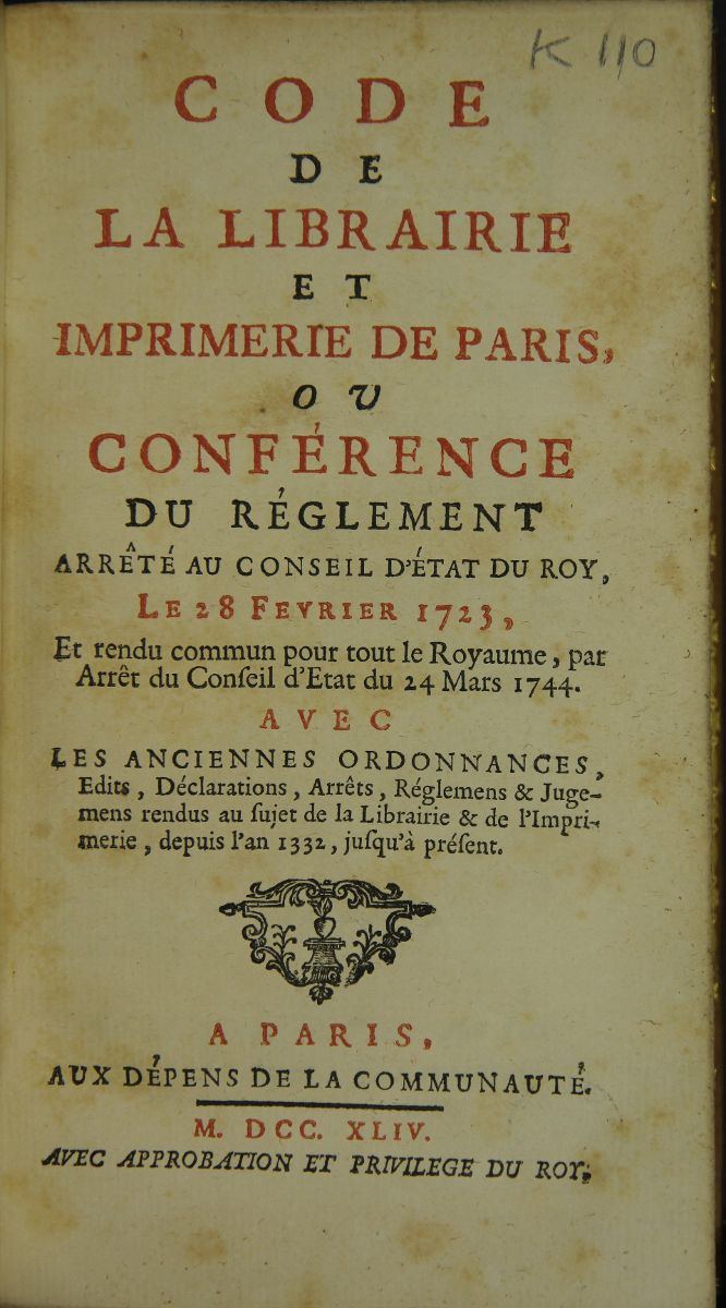 Code de la librairie et imprimerie de Paris_0
