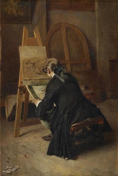 Le Dessinateur, dit aussi : Un homme dessinant, époque Louis XV, Ernest Meissonier, 1855