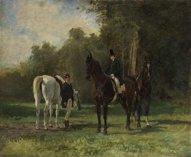 VALETS D'ECURIE PROMENANT LES CHEVAUX AUX BEAUX-MONTS_0