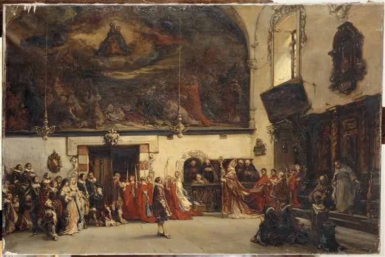 Procession à l'intérieur d'une église ; XVIIe s_0