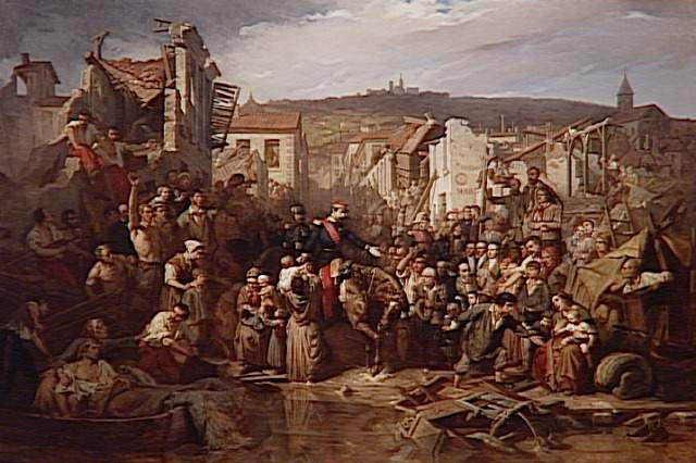 S.M. l'Empereur distribuant des secours aux inondés de Lyon (2 juin 1856), Jean Raymond Hippolyte Lazerges, 1857