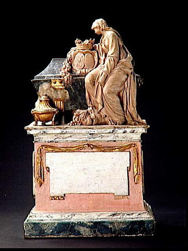 Femme pleurant sur un sarcophage ; Un génie funéraire renverse une torche : au revers_1