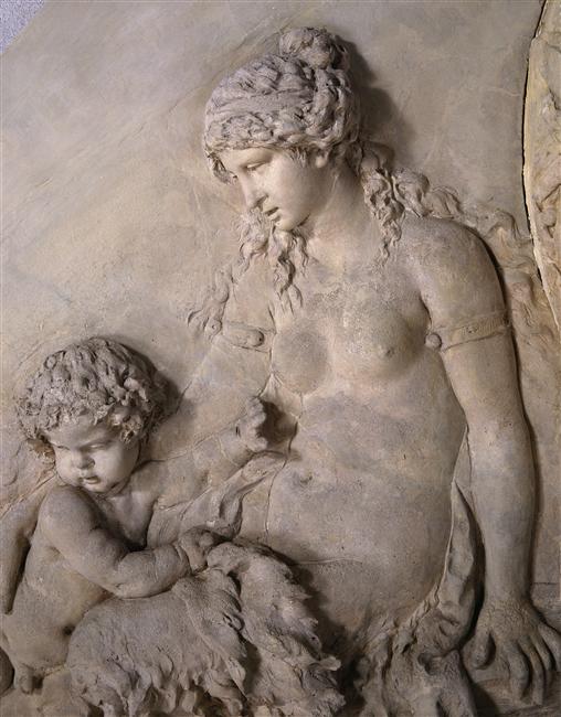 Satyresse jouant avec un Satyre enfant, de part et d'autre d'une guirlande ayant entouré un oeil-de-boeuf_1