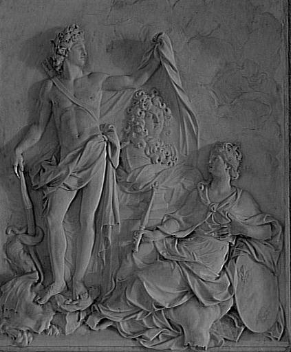Le Dieu de la Santé montre à la France le buste de Louis XIV, roi de France, dit aussi Allégorie rappelant la guérison du Roi_0
