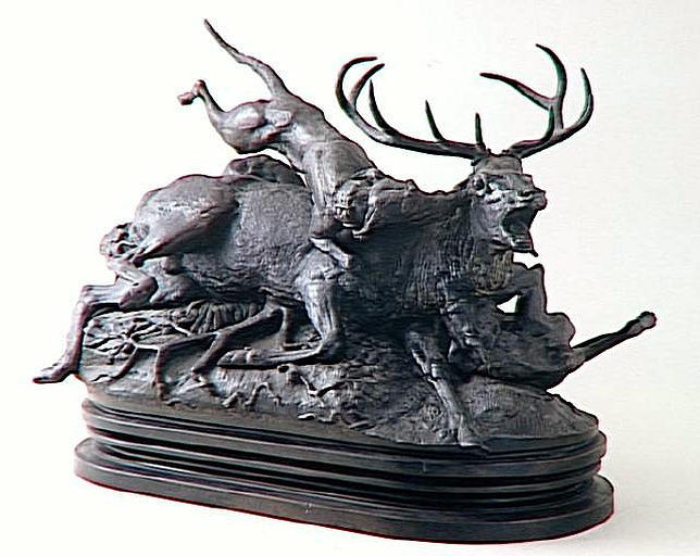 Cerf dix cors terrassé par deux lévriers d'Ecosse, dit aussi, Chasse au cerf, ou L'Hallali au cerf_0