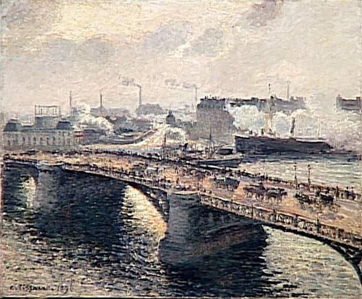 Le pont Boïeldieu à Rouen  ; Soleil couchant, temps brumeux_0