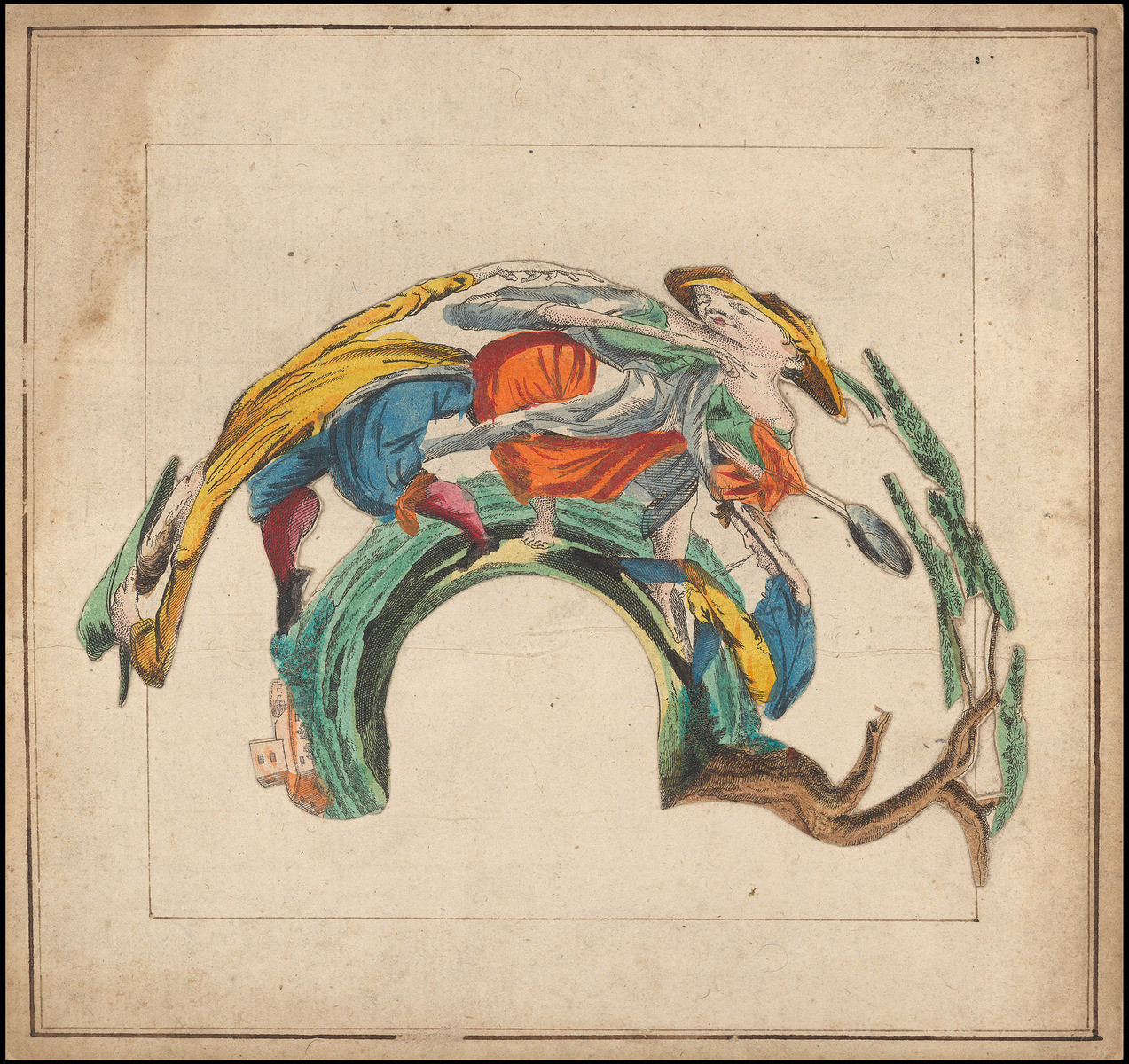 Planche d'anamorphose : scène de rixe (?), 19e siècle