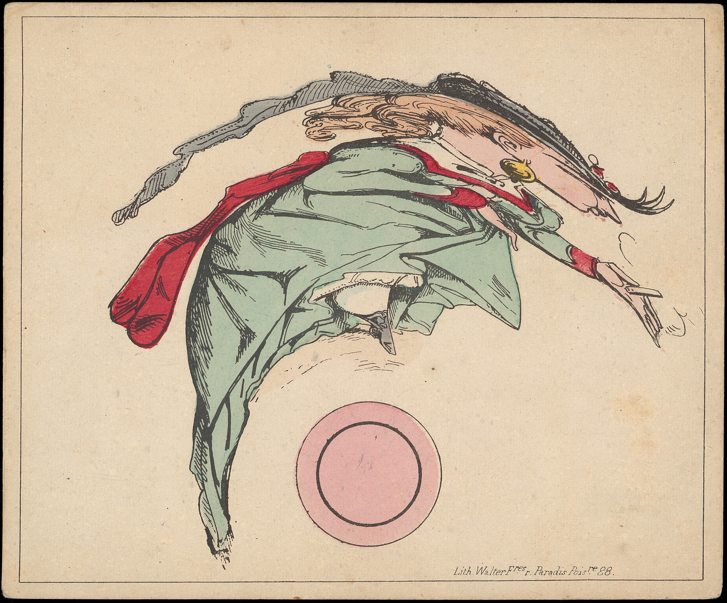 Planche d'anamorphose : Femme élégante, Henry Emy, 1860
