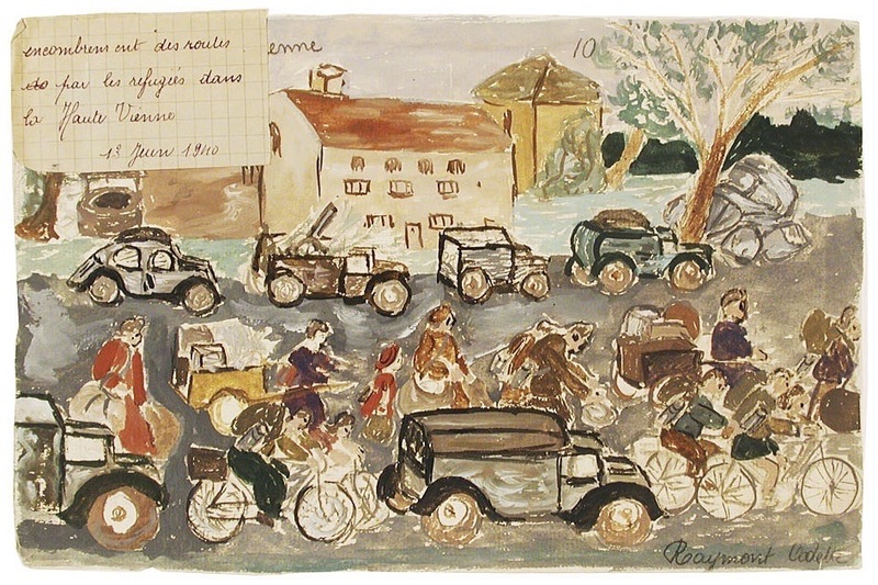 Encombrement des routes par des réfugiés dans la Haute-Vienne : 13 juin 1940., Odette Raymont, 1940
