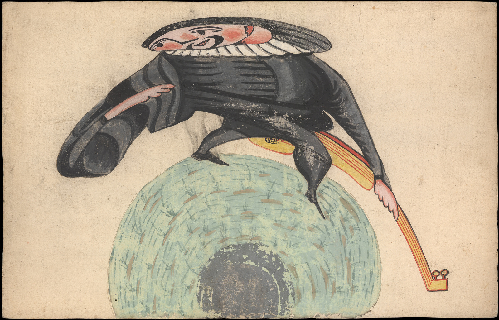 Planche d'anamorphose : musicien, 18e siècle