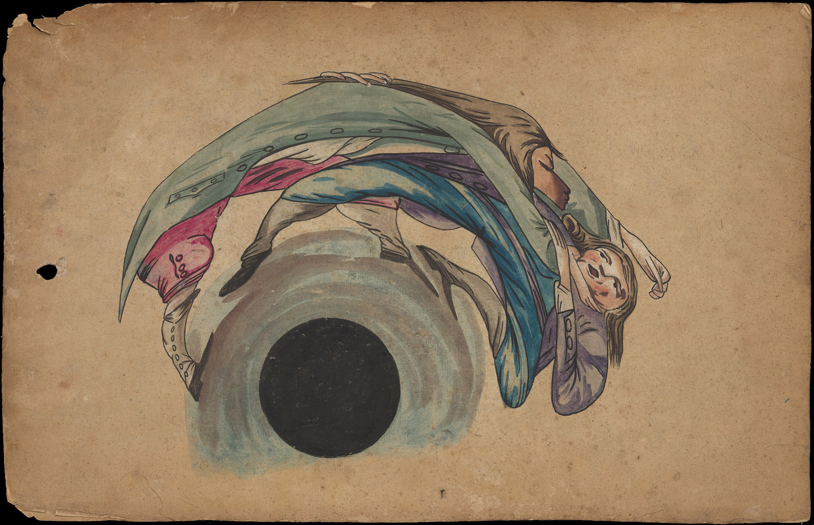 Planche d'anamorphose : deux hommes qui se battent, 18e siècle, 19e siècle