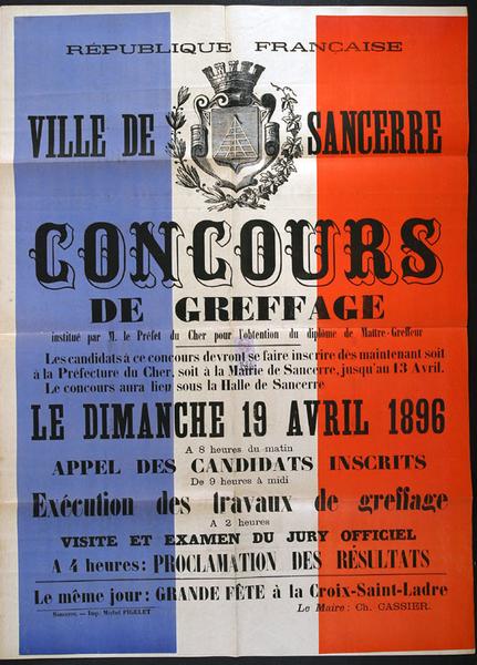 Affiche de concours de greffage à Sancerre, 1886.