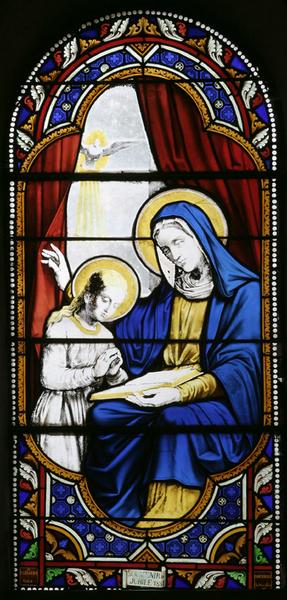 Verrière hagiographique (baie 3) : Education de la Vierge