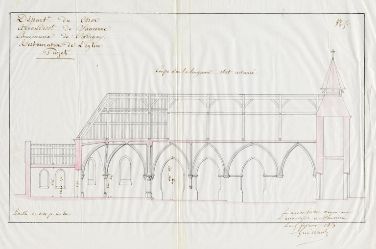 Coupe sur la longueur, état restauré, 1853.