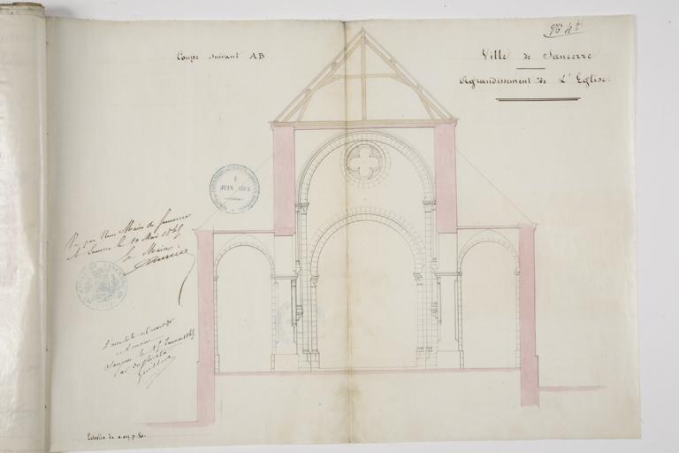 Agrandissement de l'église, coupe.