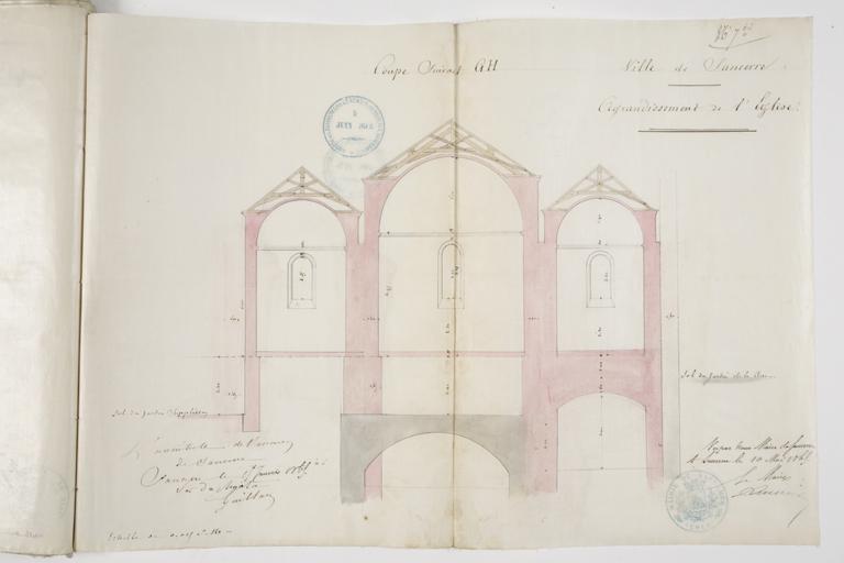 Agrandissement de l'église, coupe.
