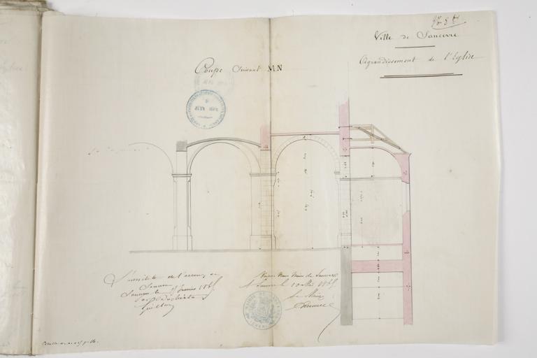 Agrandissement de l'église, coupe.