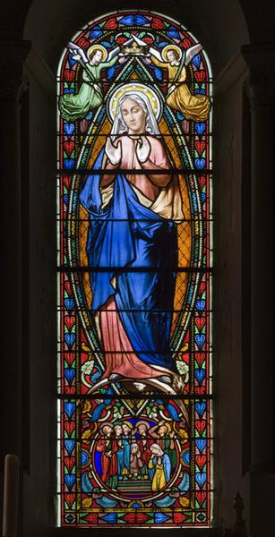Verrière (baie 0) : l'Assomption de la Vierge : vue d'ensemble.