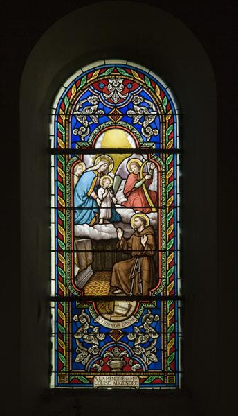 Verrière (baie 6) : Apparition de la Vierge à saint François d'Assise : vue d'ensemble.