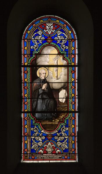 Verrière (baie 12) : Apparition du Christ à saint Camille de Lellis : vue d'ensemble.