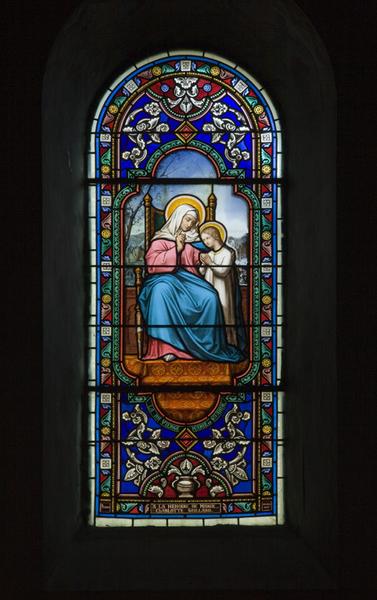 Verrière (baie 9) : Education de la Vierge : vue d'ensemble.