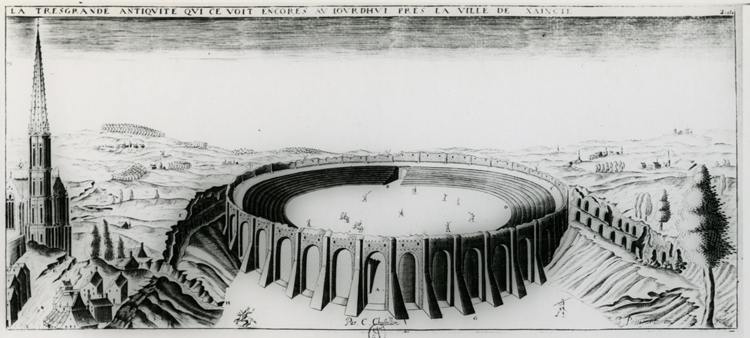 Reproduction d’une gravure représentant l’amphithéâtre debout