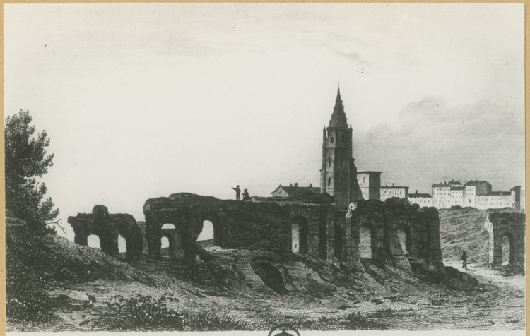 Reproduction d’une gravure : vue des ruines