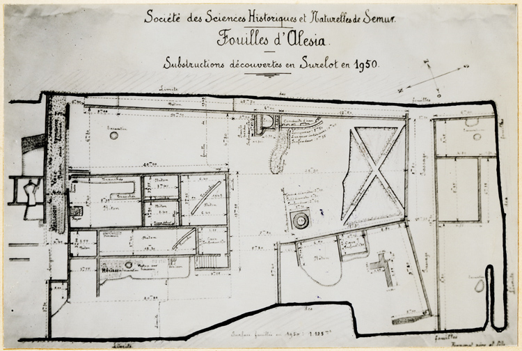 Plan des fouilles : substructions découvertes en Surelot en 1950
