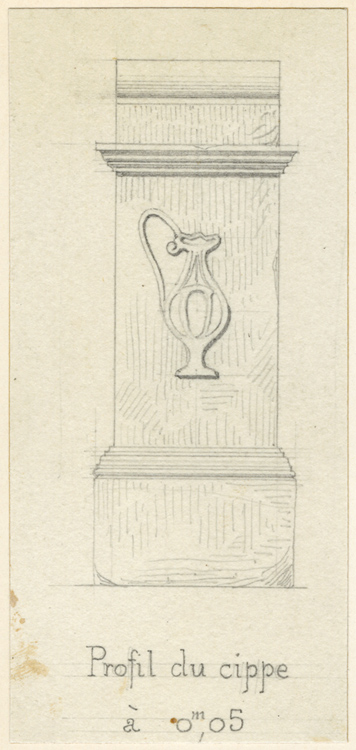 Dessin représentant un cippe orné d’un motif d’amphore sur son petit côté - © Ministère de la Culture (France), Médiathèque du patrimoine et de la photographie, diffusion GrandPalaisRmn Photo