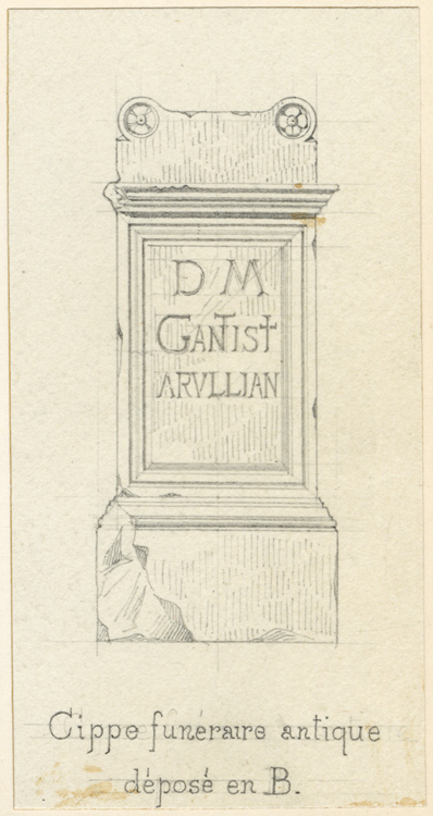 Dessin représentant un cippe orné d’une inscription sur sa face principale - © Ministère de la Culture (France), Médiathèque du patrimoine et de la photographie, diffusion GrandPalaisRmn Photo