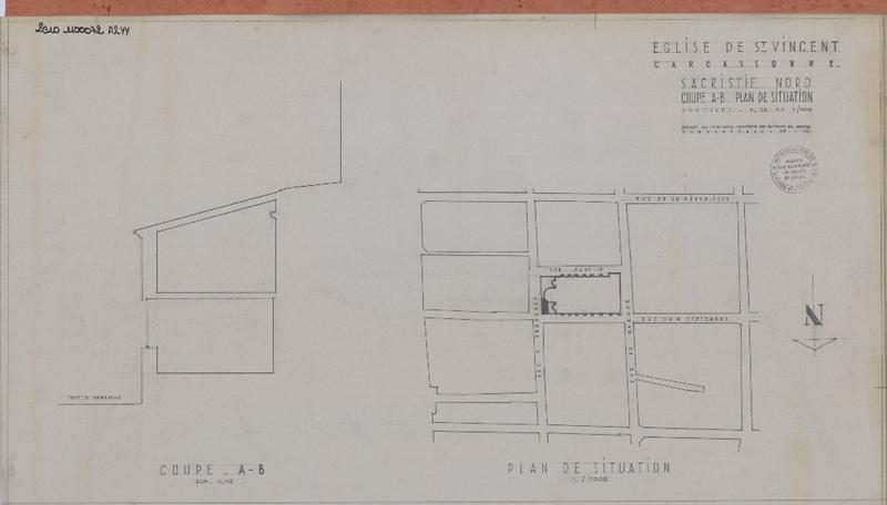 Sacristie nord ; plan de situation ; coupe